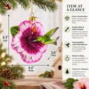 Hummingbird with Pink Hibiscus Glass Christmas Ornament