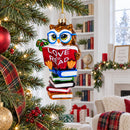 Love to Read Wise Owl with Books Glass Christmas Ornament