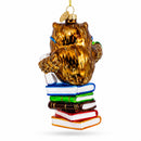 Love to Read Wise Owl with Books Glass Christmas Ornament