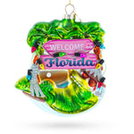 Florida Palm Tree Welcome Sign Blown Glass Christmas Ornament