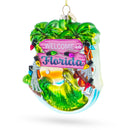 Florida Palm Tree Welcome Sign Blown Glass Christmas Ornament