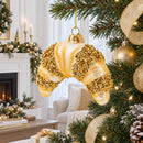 Glittered Croissant Glass Christmas Ornament