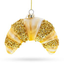 Glittered Croissant Blown Glass Christmas Ornament