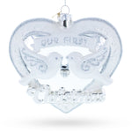 Our First Christmas Romantic Lovebirds Heart Blown Glass Christmas Ornament