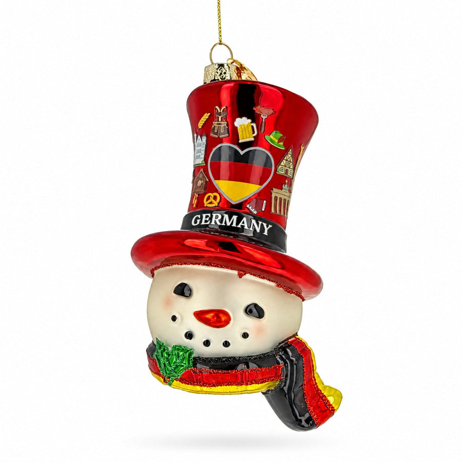 Germany Flag Red Hat Snowman Head Glass Christmas Ornament