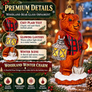 Woodland Brown Bear with Lantern Glass Christmas Ornament