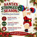 Weightlifting Santa Claus Gym Barbell Glass Christmas Ornament