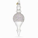 Clear Glass Ribbed Finial With Beaded Top Christmas Ornament
