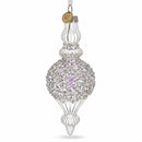 Clear Glass Ribbed Finial With Beaded Top Christmas Ornament