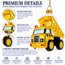 Yellow Construction Dump Truck Glass Christmas Ornament