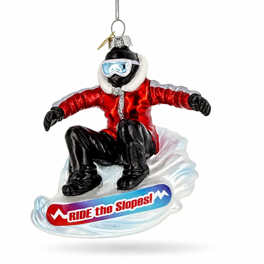 Hit the Slopes Snowboarder Glass Christmas Ornament
