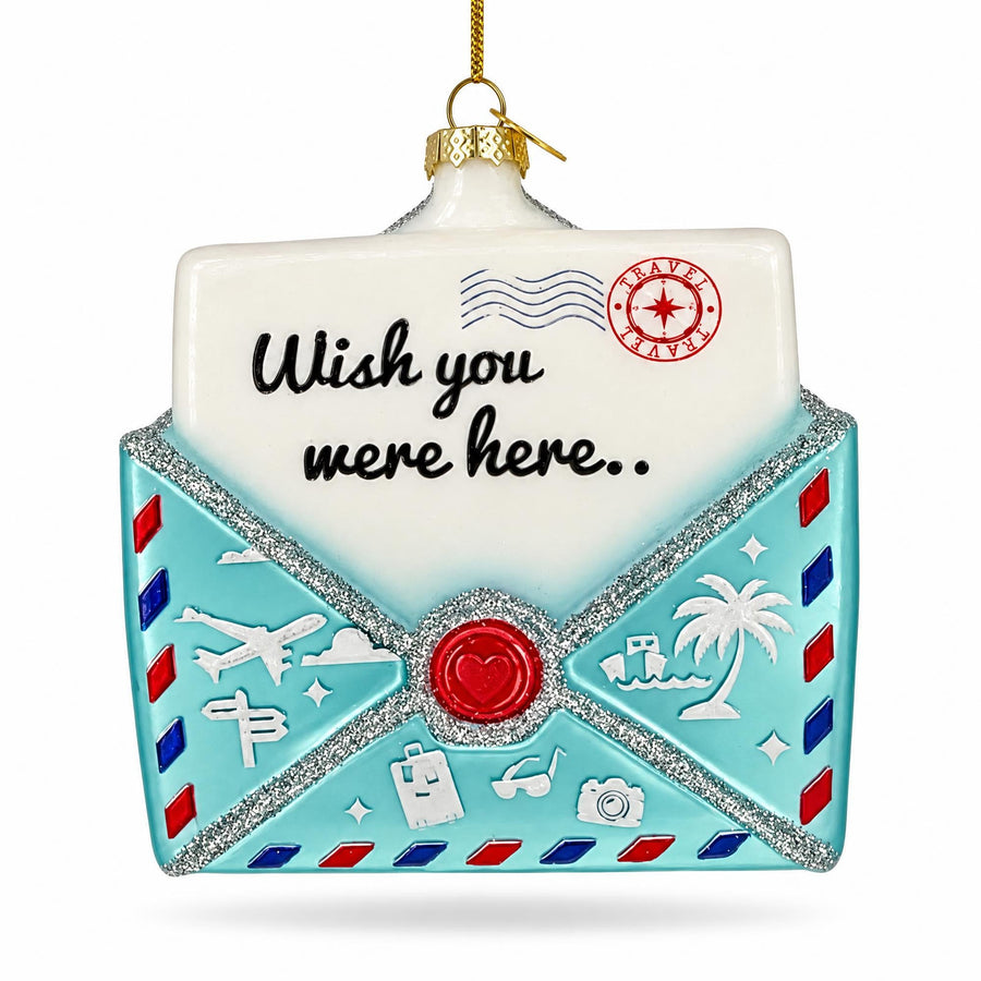 Nostalgic Wish You Were Postcard Mail Letter Glass Christmas Ornament