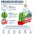 Switzerland Mountain Cable Car And Train Glass Christmas Ornament