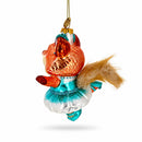 Dancing Fox Ballerina Blue Tutu Furry Tail Glass Christmas Ornament