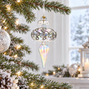 Clear Glass Finial With Silver Swirls Christmas Ornament