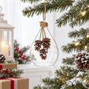 Clear Glass Teardrop With Frosted Pinecones Christmas Ornament