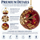 Burgundy Glass Round Gold Leaf Crystal Christmas Ornament