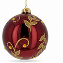 Burgundy Glass Round Gold Leaf Crystal Christmas Ornament