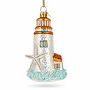 Nautical Lighthouse With Starfish Glass Christmas Ornament