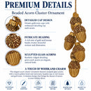 Gold Glitter Acorn Bunch Glass Christmas Ornament