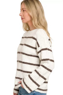 Zenana Wool Blend Striped Sweater