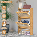2-Tier Shoe CabinetÊwith 2 Flip Drawers Slim Bamboo Shoe Rack Freestanding Narrow Shoe Organizer with 44lbs Max Load for Entryway Hallway