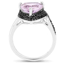 3.53 Carat Genuine Pink Amethyst and Black Spinel .925 Sterling Silver Ring