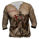Open Placket Button Digital Print Long Sleeve T-shirt