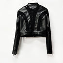 Faux Leather Lace Patchwork Cropped Jacket
