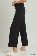 Umgee Cotton Viscose Folded Waistband Straight Leg Pants