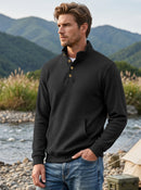 Men's Autumn & Winter Waffle Solid Color Half-Zip Stand Collar Pullover, Foreign Trade Long Sleeve Casual Sweatshirt