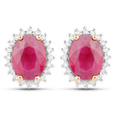 3.14 Carat Genuine Ruby and White Diamond 14K Yellow Gold Earrings