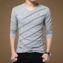 Men's Cotton V-neck Long Sleeve T-shirt