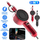 21W 3 In 1 Retractable Car Charger Fast Car Charger Mini Car Phone Charger with USB Port Type-C Cable LT & Micro Cable Fit For IOS Phone 15/14/13 And