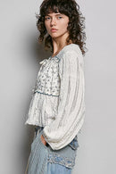 POL Square Neck Lace Long Balloon Sleeve Top
