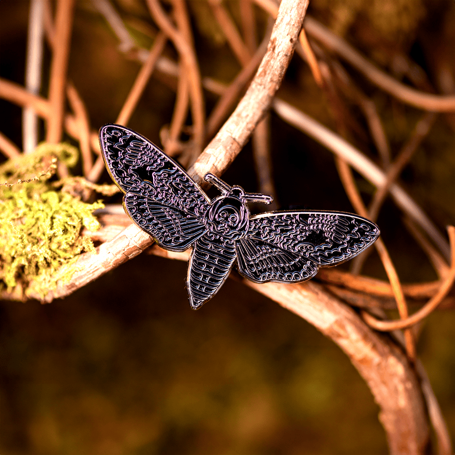 Death's Head Hawkmoth Enamel Pin | Black & Silver