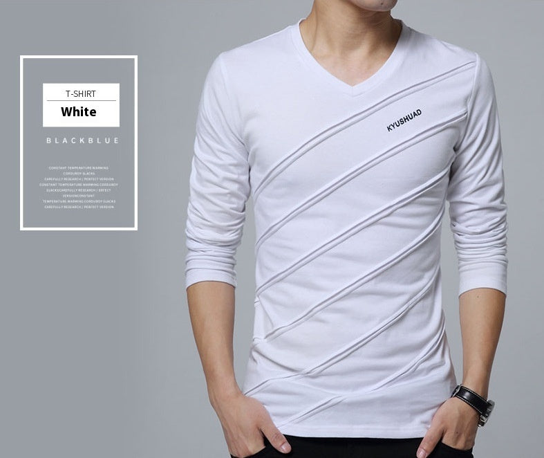 Men's Cotton V-neck Long Sleeve T-shirt