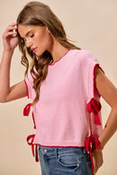 SO ME Lightweight Sweater Dolman Side Ribbon Tie Top