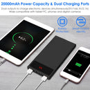 20000mAh Power Bank Ultra-thin External Battery Pack Phone Charger Dual USB Ports Flashlight Battery Remain Display