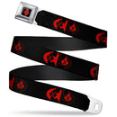 Harley Quinn Diamond Full Color Black Red Seatbelt Belt - Bat Logo/Harley Quinn Diamonds Black/Red Webbing