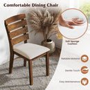 Dining Chair Set of 2 with Slatted High Backrest and Rubber Wood Legs-Brown