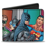 Bi-Fold Wallet - Justice Leage 4-Superheroes and 2-Villains Group Pose Halftone Blocks Multi Color