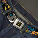 Batman Full Color Black Yellow Seatbelt Belt - Batman & Robin in Action w/Text Black Webbing