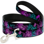 Dog Leash - HARLEY QUINN Pow & Aiming Poses/Joker Sketch Black/Turquoise/Fuchsia