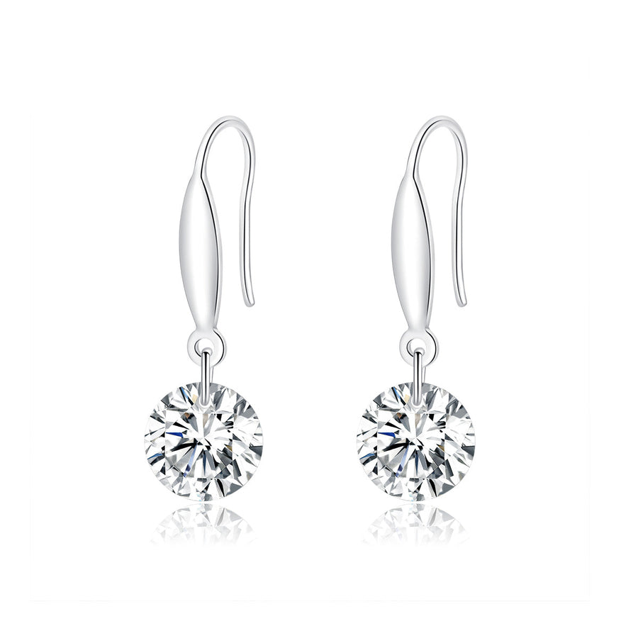 S925 Sterling Silver Earrings 2.6x0.8cm Plated Platinum with Pavé Setting CZ for Women