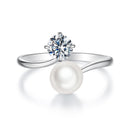 925 Sterling Silver Moissanite 0.5 Carat Freshwater Pearl Ring Size E for Women