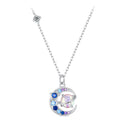 925 Sterling Silver Necklace with Pavé CZ & Transparent Glass Pendant for Women