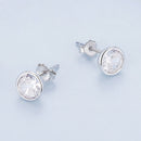 925 Sterling Silver Earrings with Pavé Setting CZ, 7mm, Plated Platinum for Women