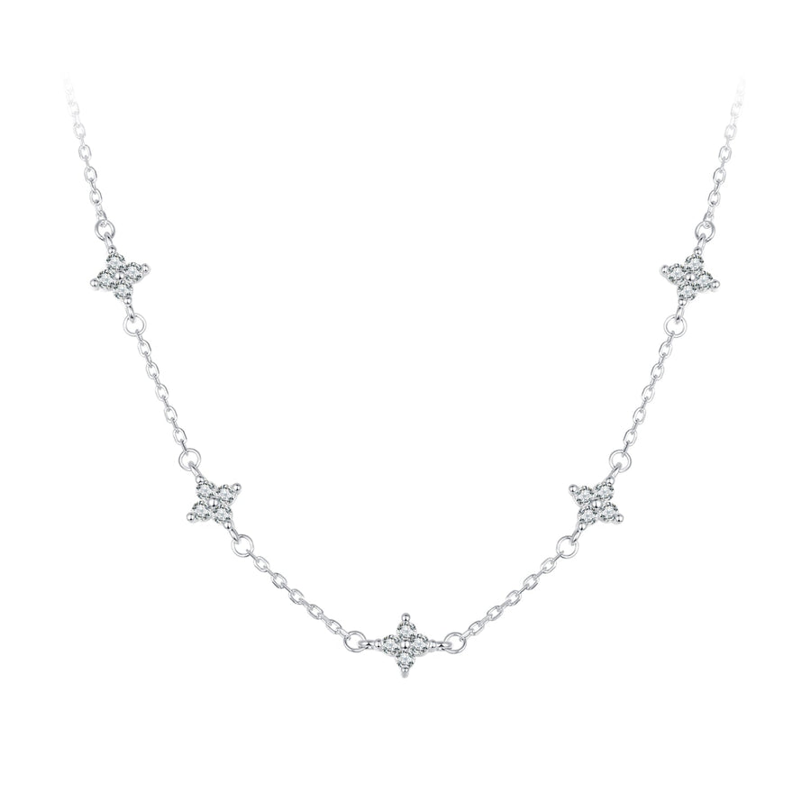 925 Sterling Silver Pave Setting CZ Necklace with White Gold Plating 400mm for Women