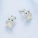 925 Sterling Silver Plated Platinum Luminous Stone Earrings 10*8mm for Women